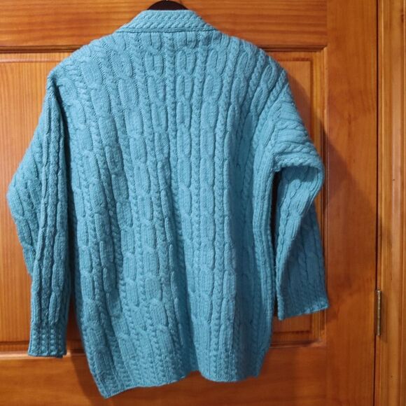 Vintage Heavy Cable Knit Chunky Gold-Button Cardigan Sweater Large Wool Blend - Picture 11 of 12